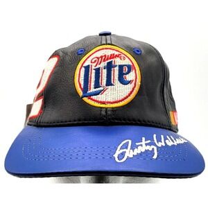 VINTAGE RUSTY WALLACE MILLER LITE #2 HAT CAP CHASE LEATHER‎ ONE SIZE MEN W TAGS